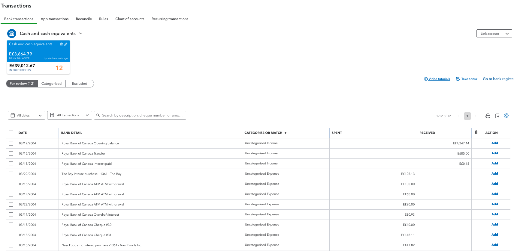 QuickBooks converted data